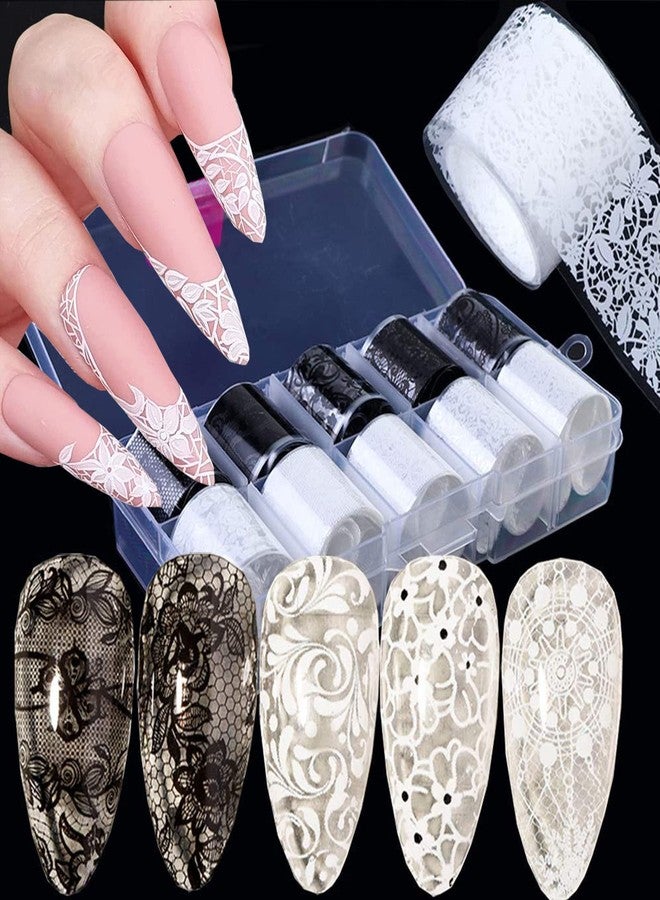 BSBTBZ Holographic Nail Foil Transfer Stickers Black White Lace Laser Foils Nail Art Supplies Starry Paper Designs for Acrylic Decorations Women Fingernails Toenails DIY Manicure Wraps Nail Decor（10 Rolls） - Image 1
